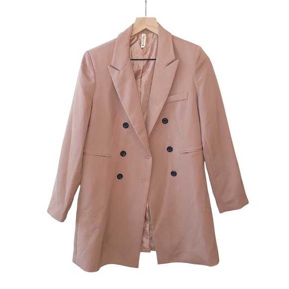 VTG Realcoco Blush Pink Mauve Open Front Blazer Jacket Trench Coat Medium - Picture 7 of 7